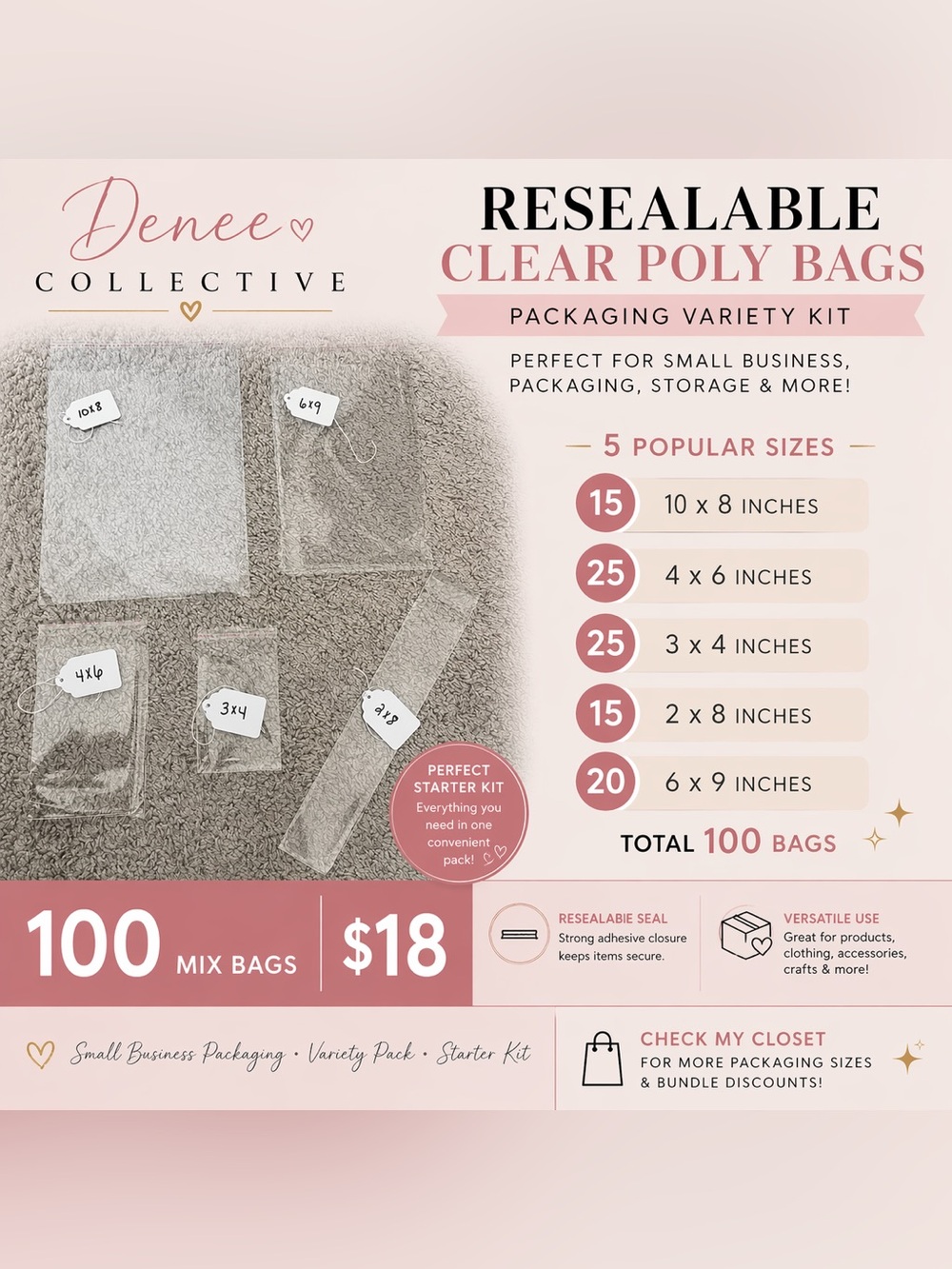 Reseller Packaging Poly Bag Variety Pack Jewelry & Small Business Shipping Bags